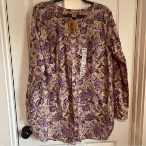 Duluth Trading Co Purple Floral Button-Down Shirt Size XL NWT